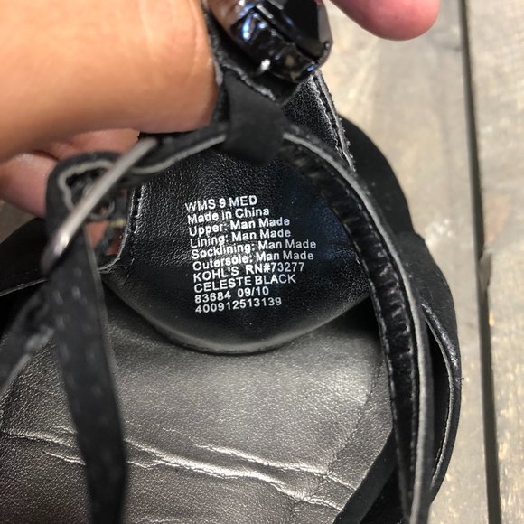 ~Used Womens Croft & Barrow Celeste Black Open Toe Flat Sandals Fancy Size 9 - Picture 7 of 7